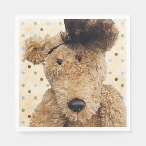 Cute Brown Bear On Polka Dots Napkins