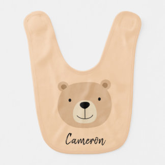 Cute Brown Bear Personalize Name Baby Bib
