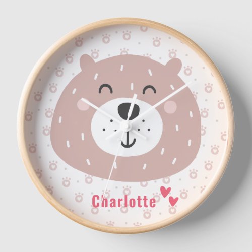 Cute Brown Bear  Personalized Kids Clock