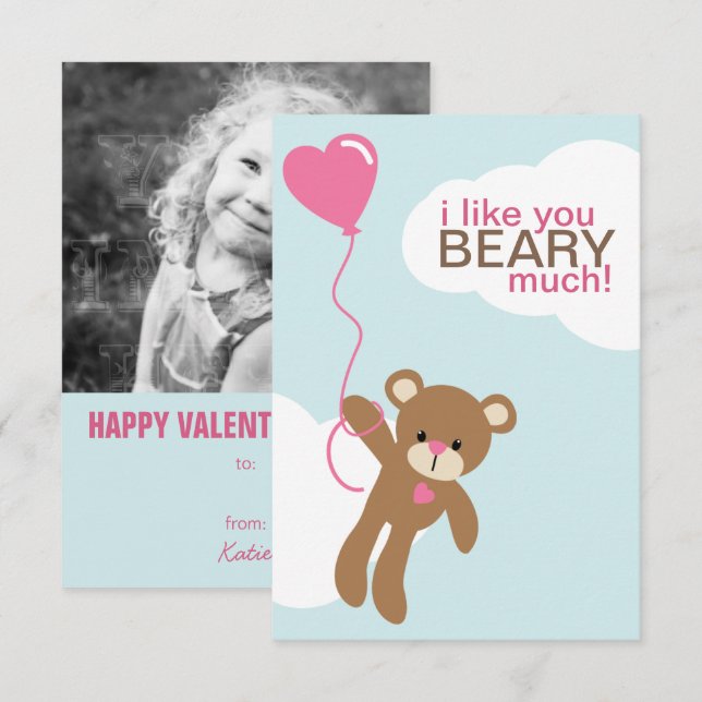 Cute Brown Bear Photo Valentine Invitation (Front/Back)