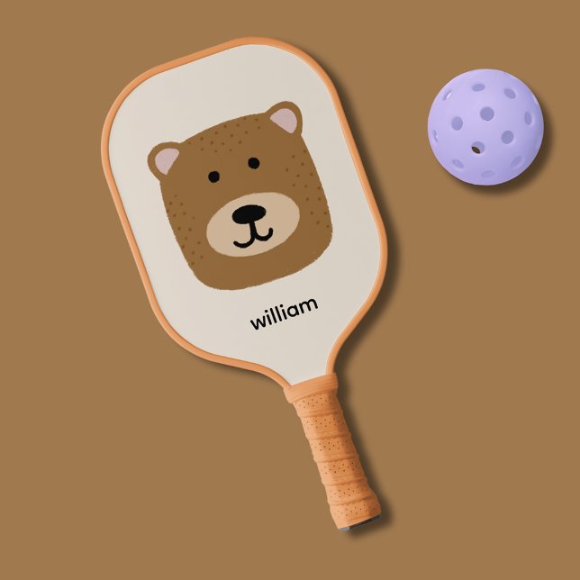 Cute brown bear pickleball paddle (Cute brown bear kids personalized pickleball paddle.)