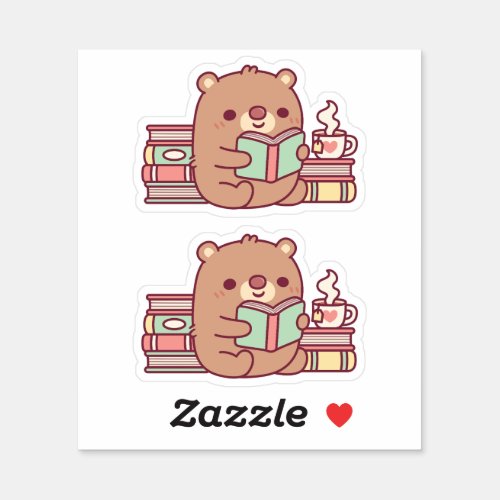 Cute Brown Bear Reading A Book Sticker