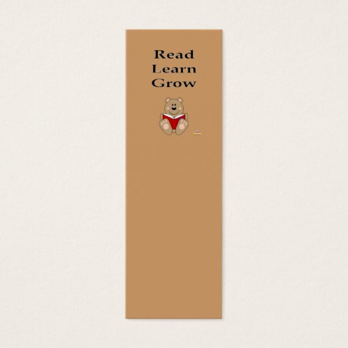 Cute Brown Bear Reading Read Learn Grow Bookmark Business Card