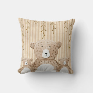 Cute Brown Bear Stripe Nursery Throw Pillow