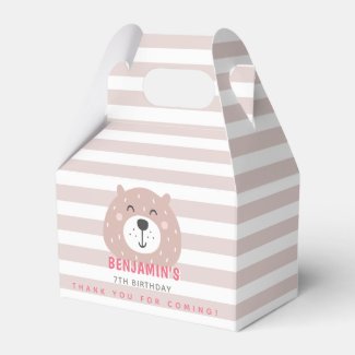 Cute Brown Bear  Striped Kids Birthday Favor Box