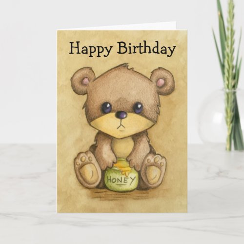 Cute Brown Bear With A Honey Pot Card