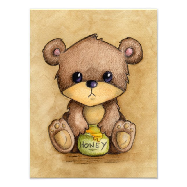 Cute Brown Bear With A Honey Pot Photo Print (Front)