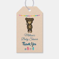 Cute Brown Bear with Yellow Flower Baby Shower Gift Tags