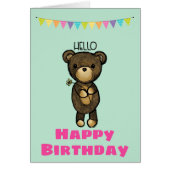 Cute Brown Bear with Yellow Flower Happy Birthday (Front)