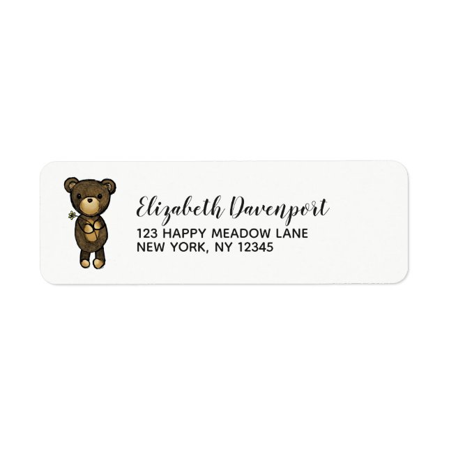 Cute Brown Bear with Yellow Flower Label (Front)