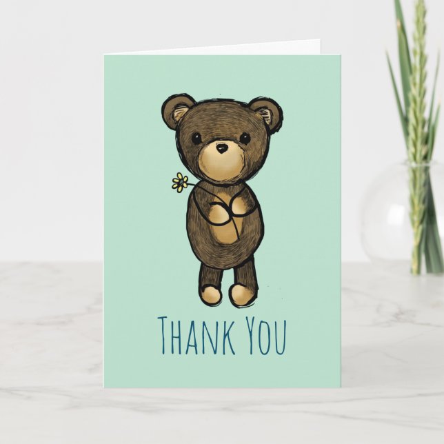 Cute Brown Bear with Yellow Flower Thank You (Front)