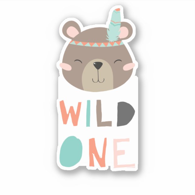 cute brown bear woodland Wild One Tribal birthday Sticker (Front)