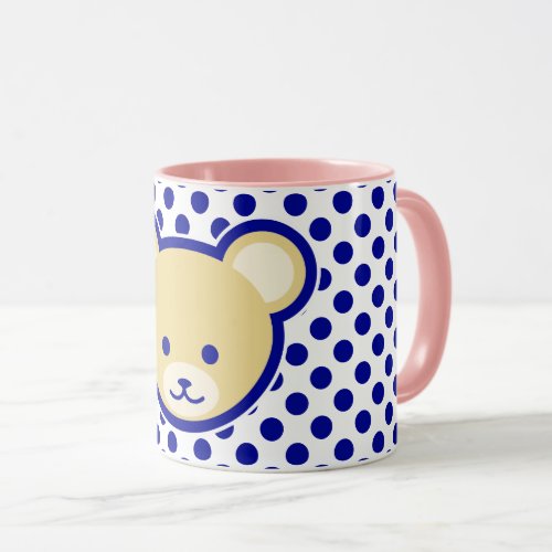 Cute Brown Beige Blue Teddy Bear Cartoon Art Mug