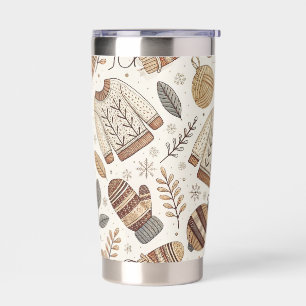 CUTE BROWN & BEIGE KNITTED WINTER CLOTHES INSULATED TUMBLER