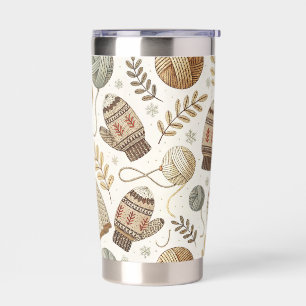 CUTE BROWN & BEIGE KNITTED WINTER CLOTHES INSULATED TUMBLER