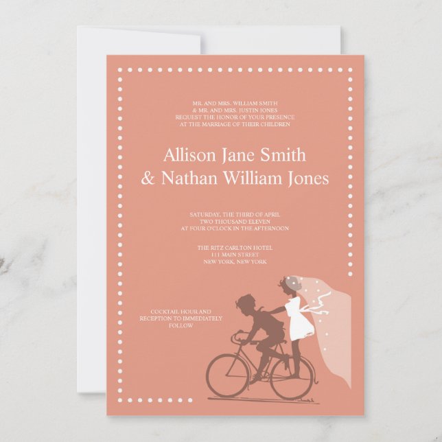 CUTE Brown Bicycle Couple Wedding Invitation (Front)