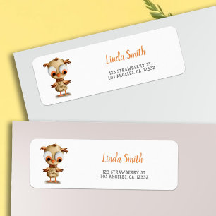 Cute brown big eyes owl minimalist return address label