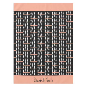 Cute Brown, Black and White Bold Squares Pattern Tablecloth