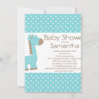 Cute Brown Blue Giraffe Boys Baby Shower