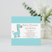 Cute Brown Blue Giraffe Boys Baby Shower Invitation (Standing Front)