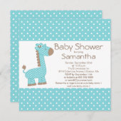 Cute Brown Blue Giraffe Boys Baby Shower Invitation (Front/Back)