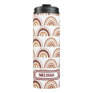Cute Brown Boho Rainbow Whimsical Pattern Thermal Tumbler