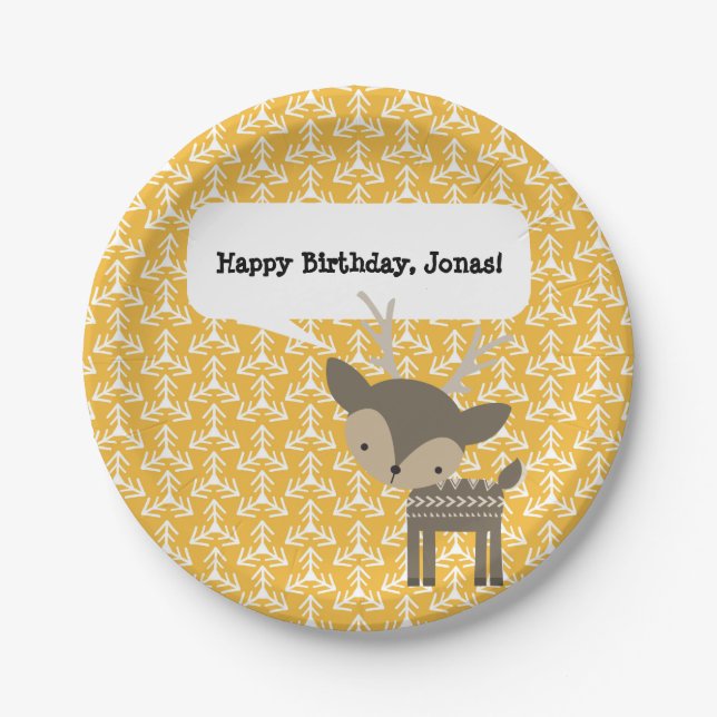 Cute Brown Buck Deer Personalized Party Plates (Front)