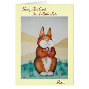 Cute brown bunny and flowers belated birthday cards