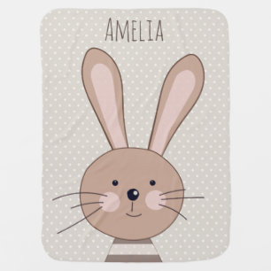 Cute Brown Bunny Beige Dots Personalised Baby Blanket