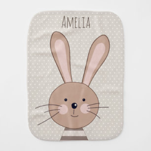 Cute Brown Bunny Beige Dots Personalised Baby Burp Cloth