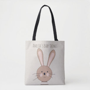 Cute Brown Bunny Beige Dots Personalised Tote Bag