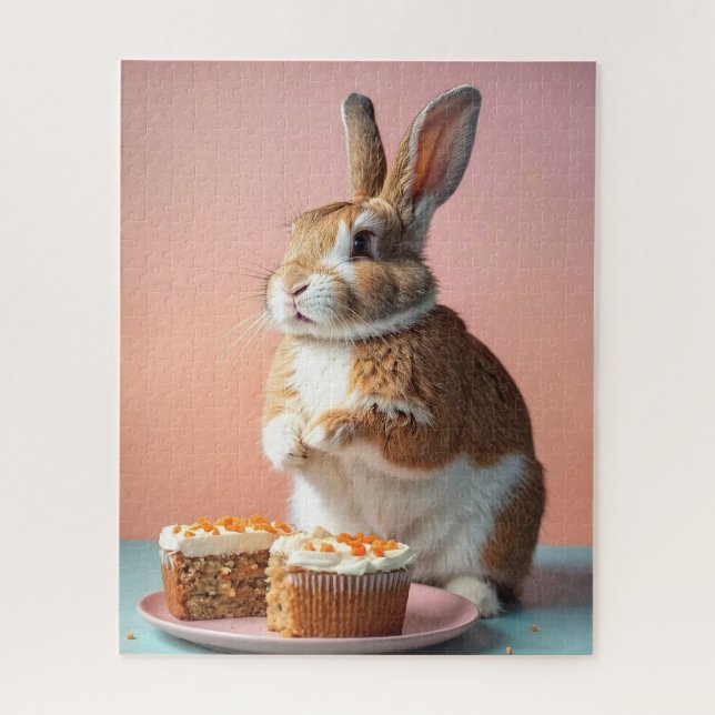 Cute Brown Bunny Eating Carrot Cake Jigsaw Puzzle (Vertical)