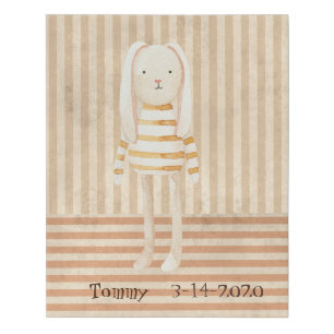 Cute Brown Bunny Rabbit Boy or Girl Birth Stats Faux Canvas Print