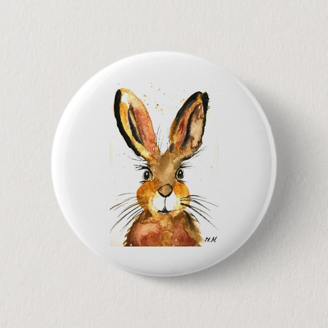 Cute brown bunny rabbit button (Front)