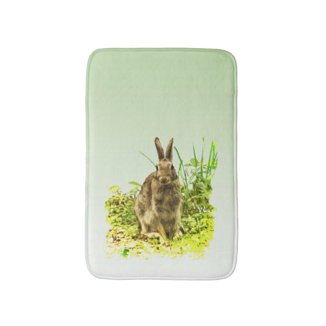 Cute Brown Bunny Rabbit Green Grass Bathmat