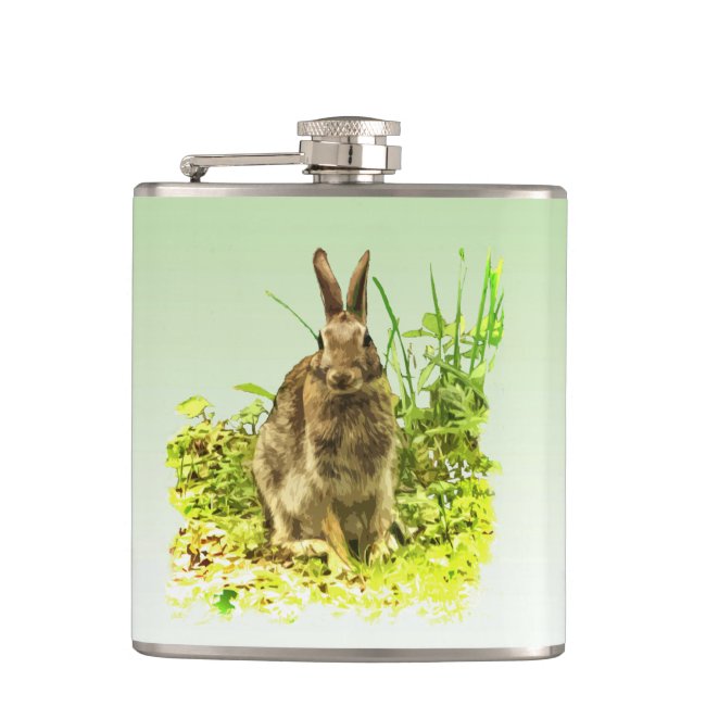 Cute Brown Bunny Rabbit in Grass Flask