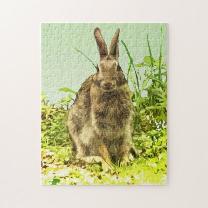 Cute Brown Bunny Rabbit in Green Grass Puzzle