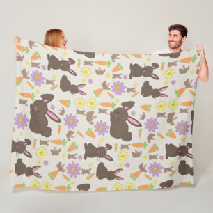 Cute Brown Bunny Rabbit Pattern Print Fleece Blanket