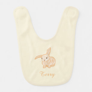Cute Brown Bunny Rabbit - transparent on beige.   Baby Bib