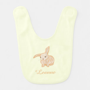 Cute Brown Bunny Rabbit - transparent on yellow. Baby Bib