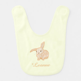 Cute Brown Bunny Rabbit - transparent on yellow.   Baby Bib