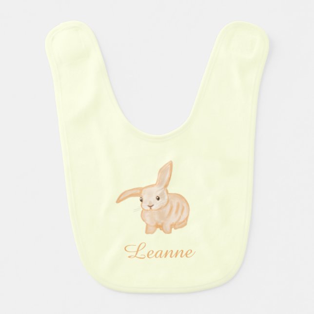Cute Brown Bunny Rabbit - transparent on yellow.   Baby Bib (Front)