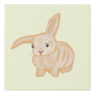 Cute Brown Bunny Rabbit - transparent on yellow. Faux Canvas Print