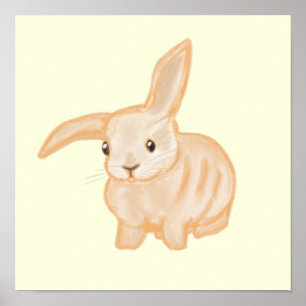 Cute Brown Bunny Rabbit - transparent on yellow. Poster