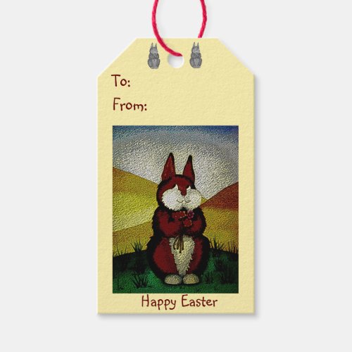 cute brown bunny rabbit with pretty flowers gift tags