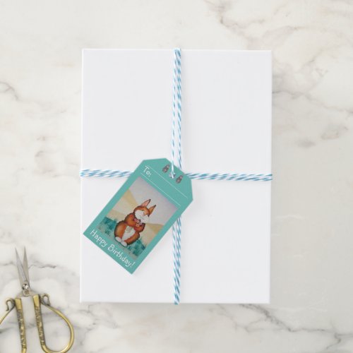 cute brown bunny rabbit with pretty flowers gift tags