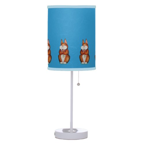 cute brown Bunny smiling and colourful flowers art Table Lamp