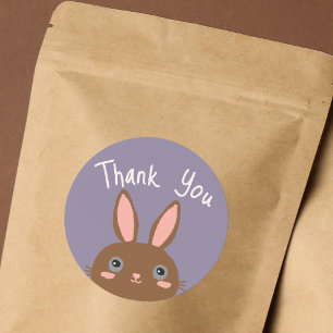 Cute Brown Bunny Thank You Lavender Small Business Classic Round Sticker