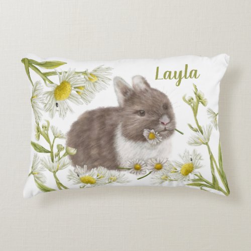 Cute Brown Bunny with Daisies Accent Pilllow Accent Pillow