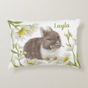 Cute Brown Bunny with Daisies Accent Pilllow Pillow